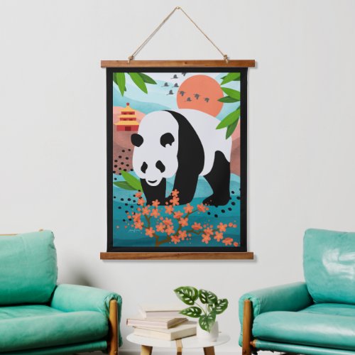 BAO SHI  Panda Wood Topped Wall Tapestry
