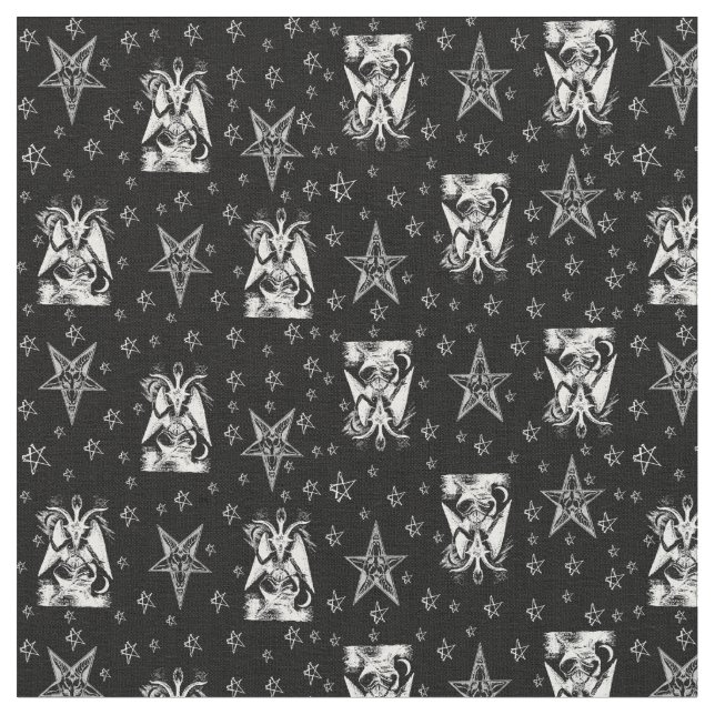 Baphomet Bone Pentagrams Occult Goth Fabric (Close Up)