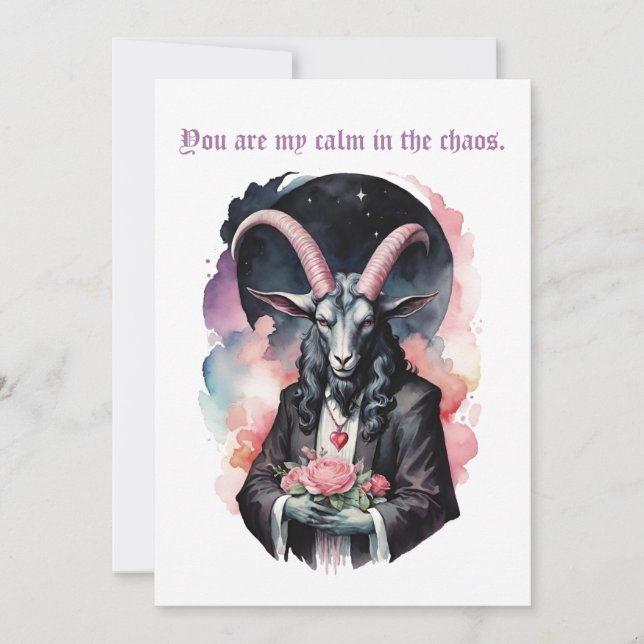 Baphomet Gothic Valentine's Day Guitar Chaos Holiday Card (Front)