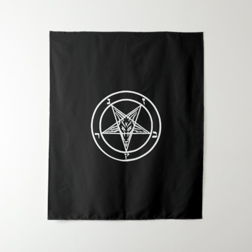 Baphomet Inverted Pentagram Goat Satanic Logo Tapestry