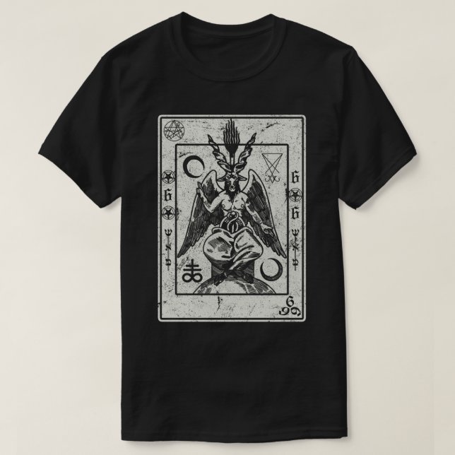 Baphomet Occult Satan Goat Head Devil Tarot Card D T-Shirt (Design Front)
