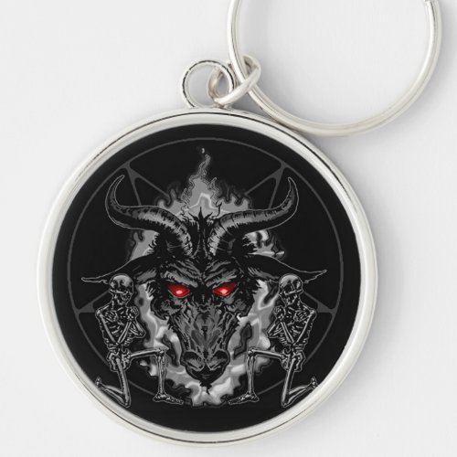 Baphomet Pentagram Black Metal Keychain