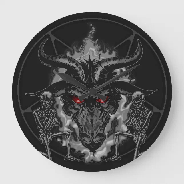 Baphomet Pentagram Black Metal Large Clock Zazzle