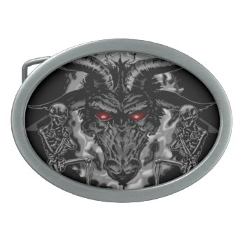 Baphomet Pentagram Black Metal Oval Belt Buckle by themonsterstore at Zazzle