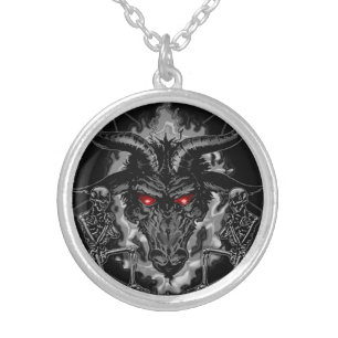 Baphomet Pentagram Black Metal Silver Plated Necklace