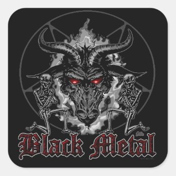 Baphomet Pentagram Black Metal Square Sticker by themonsterstore at Zazzle