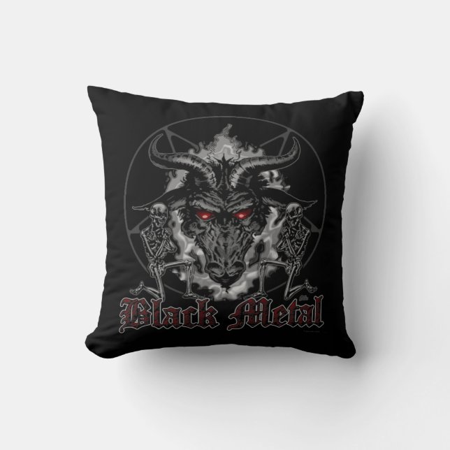 Baphomet Pentagram Black Metal Throw Pillow (Front)