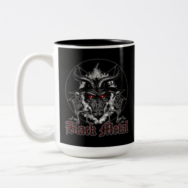 Baphomet Pentagram Black Metal Two-Tone Coffee Mug (Left)