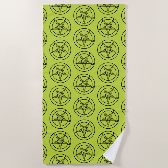 Baphomet Pentagram Lime Green Satanic   Beach Towel (Front)