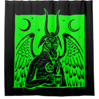 baphomet pentagram moon coffee demon acid green shower curtain