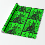 baphomet pentagram moon coffee demon acid green wrapping paper