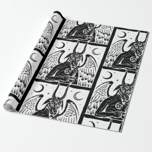 baphomet pentagram moon coffee demon black white wrapping paper