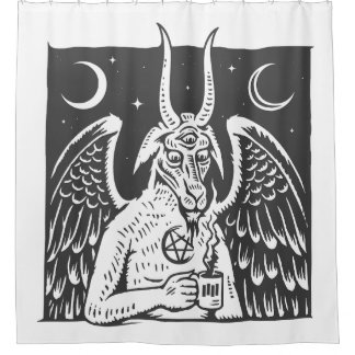 baphomet pentagram moon coffee demon white shower curtain