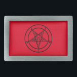 Baphomet Pentagram Satanic Belt Buckle<br><div class="desc">Belt buckle with a black baphomet pentagram against red. A perfect satanic belt buckle for any occasion. Give as a gift to a satanist, occultist, witch, metal head or anyone who is in need of a satanic belt buckle , a pentagram belt buckle or a Baphomet belt buckle.</div>
