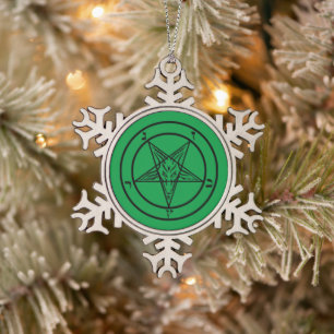 Baphomet Pentagram Satanic Snowflake Pewter Christmas Ornament