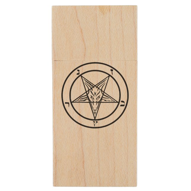 Baphomet Pentagram Satanic Wood Flash Drive (Front Vertical)