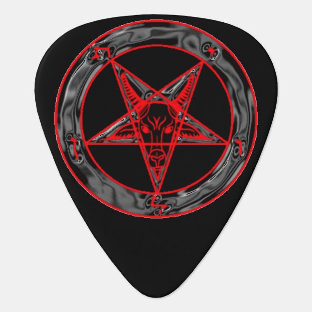 Baphomet (Red, Black, and Grey Swirl) Guitar Pick (Front)
