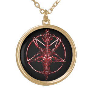 Baphomet Red Charm Gold Plated Necklace