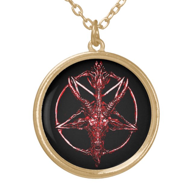 Baphomet Red Charm Gold Plated Necklace (Front)