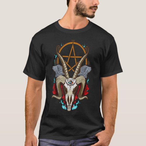 Baphomet Satanic Goat Ram Head Lucifer Eye Hallowe T_Shirt