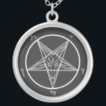 Baphomet Sigil CoS Silver Plated Necklace<br><div class="desc">The Sigil of Baphomet is the official symbol of the Church of Satan and is offered here via RabidCrow by special arrangement. For more than 200 years the symbol of a goat's head inscribed within an inverted pentagram has been associated with black magic, carnality, and an earthly philosophical focus. This...</div>
