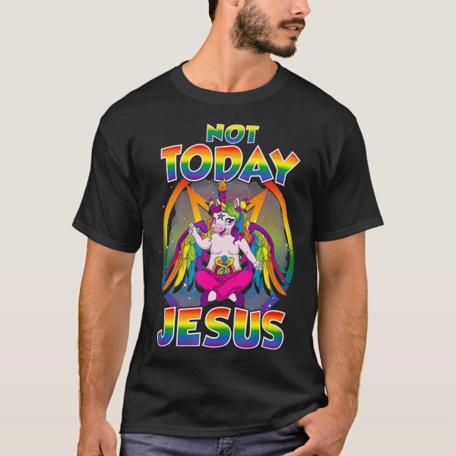 Baphomet Sigil Not Today Jesus Satanic Unicorn Sat T-Shirt (Front)