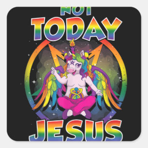 Baphomet Sigil Not Today Jesus Satanic Unicorn Square Sticker