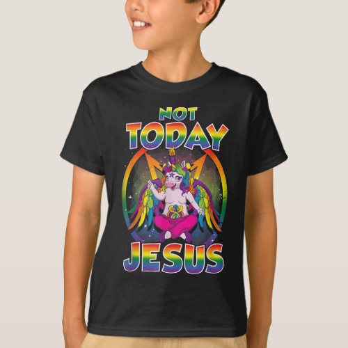 Baphomet Sigil Not Today Jesus Satanic Unicorn T_Shirt
