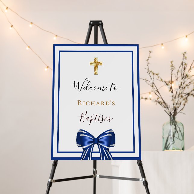 Baptims royal blue white boy cross bow welcome foam board (In Situ (Stand))