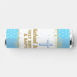 Baptism 1st Birthday Boy Blue Gold Polka Dot Breath Savers® Mints
