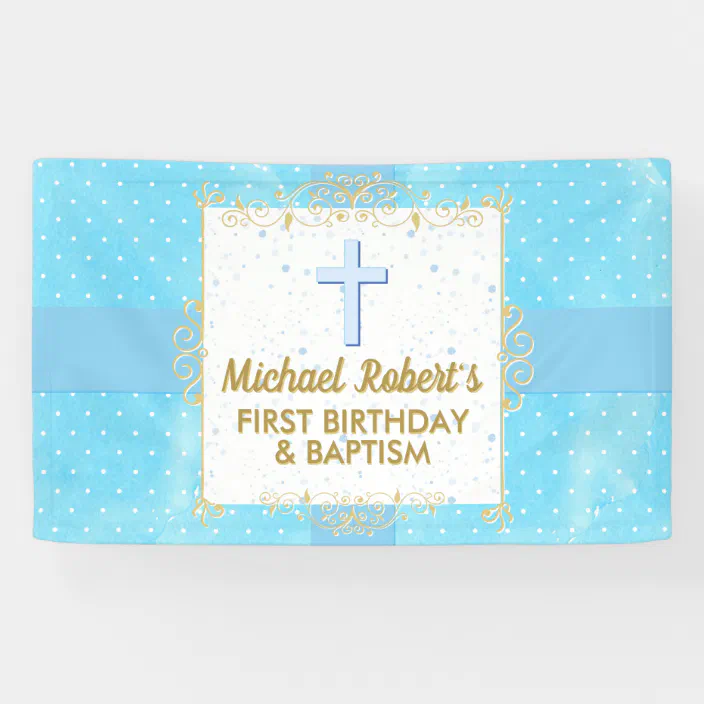 Personalised Welcome To Name Christening Banner Blue Boy Flag & 4 Brass Eyelets