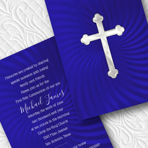 Baptism 1st Communion Confirmation Blue Pearl Invitation