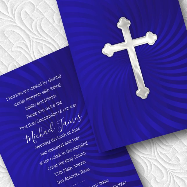 Baptism 1st Communion Confirmation Blue Pearl Invitation (Creator Uploaded)