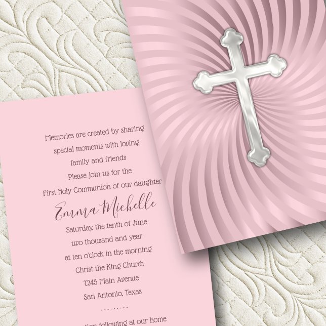 Baptism 1st Communion Confirmation Pink Pearl Invitation (Creator Uploaded)