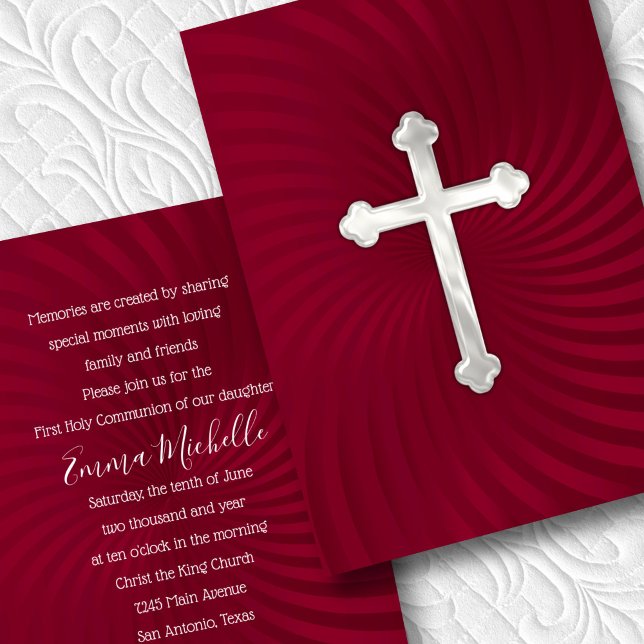 Baptism 1st Communion Confirmation Red Pearl Invitation (Creator Uploaded)