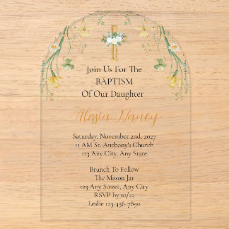 Baptism Acrylic Sign with Flowers and Greenery Invitations
