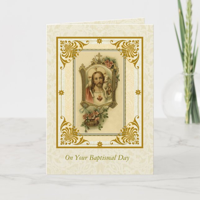 BAPTISM ADULT Sacred Heart of Jesus with lamb Card (Front)