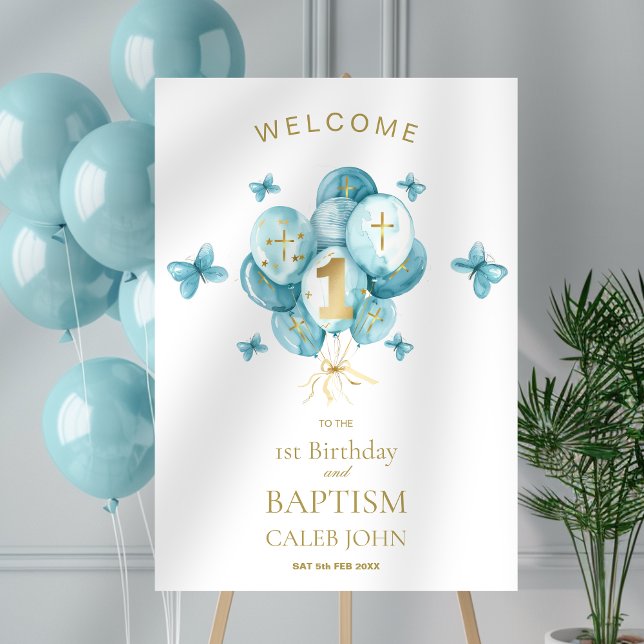 Baptism and 1st Birthday Blue & Gold Welcome Sign  (Creator Uploaded)