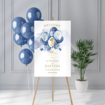 Baptism and 1st Birthday Navy & Gold Welcome Sign 