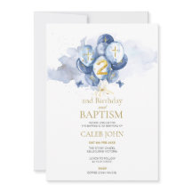 Baptism and 2nd Birthday Navy and Gold Invitation