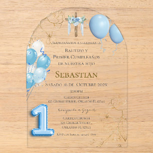 Baptism and first birthday acrylic with balloon invitations