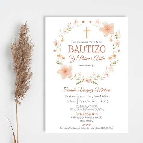 Baptism and First Birthday Bautizo y Primer Aito Invitation