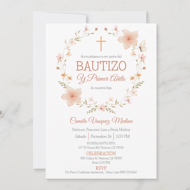 Baptism and First Birthday Bautizo y Primer Añito Invitation