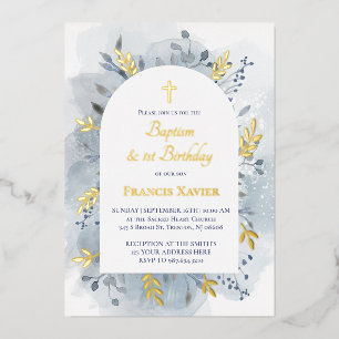 Baptism and First Birthday Foil Invitation