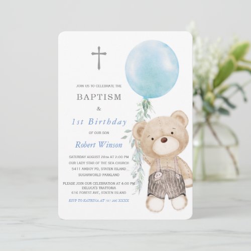 Baptism and First Birthday Invitation Boy