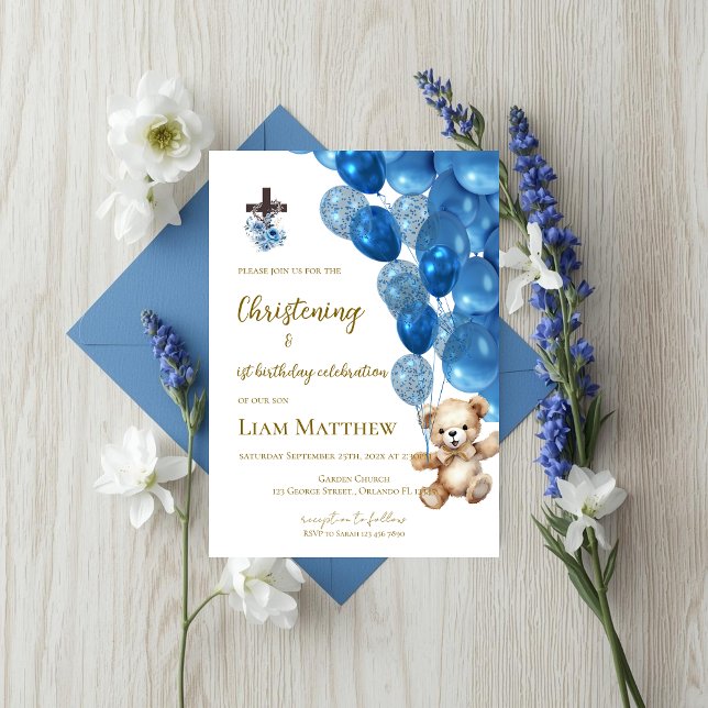 Baptism and first birthday invitation with balloon (Creator Uploaded)