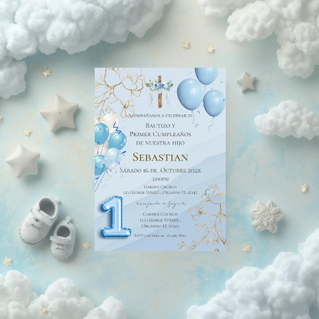 Baptism and first birthday invitation with balloon (Creator Uploaded)