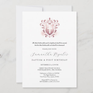 Baptism and First Birthday Invitations Dusty Rose