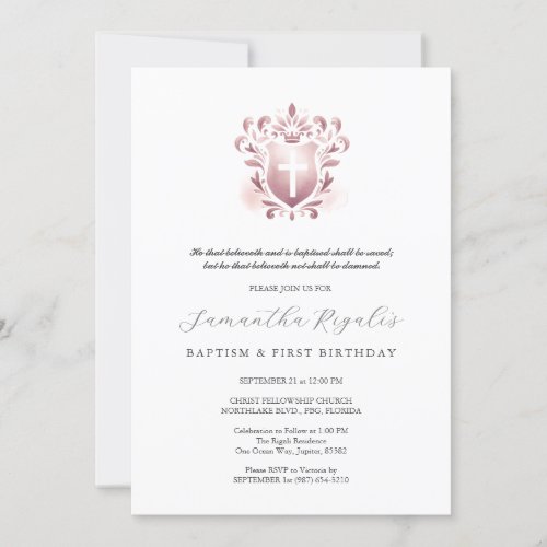 Baptism and First Birthday Invitations Dusty Rose