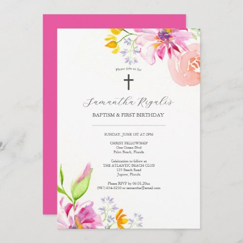 Baptism and First Birthday Invitations Pink Floral